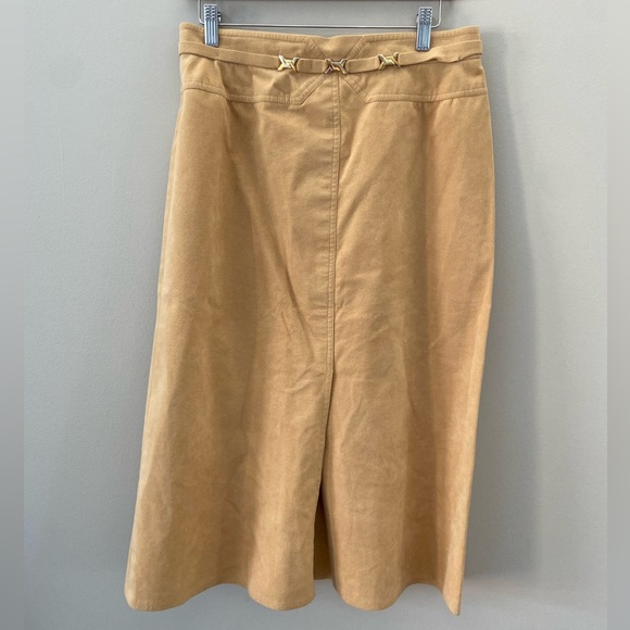 Western Vintage Canadian Made 70’s Khaki Tan Suede Midi Belted Skirt - Picture 1 of 7